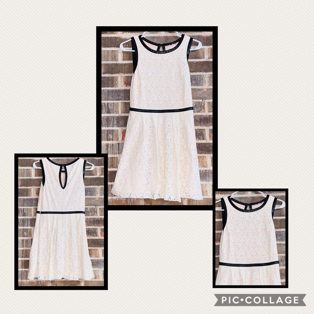 •Short Lace Dress ~ Faux Leather Trim•